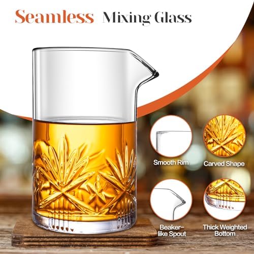 Cocktail Mixing Glass, veecom 18oz Crystal Bartender Kit, 5 Piece Bar