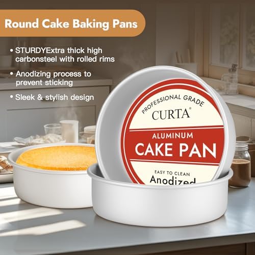 CURTA 10 Inch Round Cake Pan, 10x3 inch 2 Set Anodized Aluminum Round