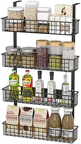 4 Tier Magnetic Spice Rack with Utility Hooks, Black