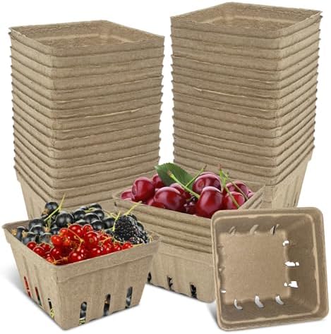 FMOACEN 30 Pcs Natural Pulp Fiber Berry Basket, 1 Pint Molded Berry