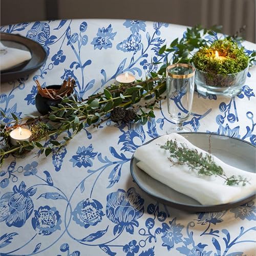 Oval Tablecloth - 60 x 84 Inch Blue Floral Rustic Tablecloth Classic