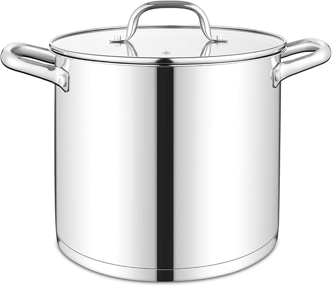 TeamFar 10QT Stock Pot, Stainless Steel Large Soup Cooking Pot & Lid by TeamFar