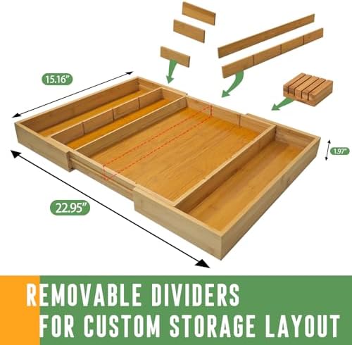 Bamboo Expandable Drawer Organizer, 15"-22" Storage Tray