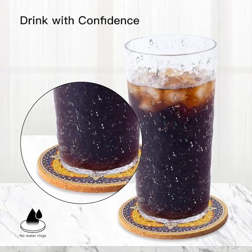 Cork Coasters for Drinks Absorbent Non Slip 12pcs 4 Inch Persian