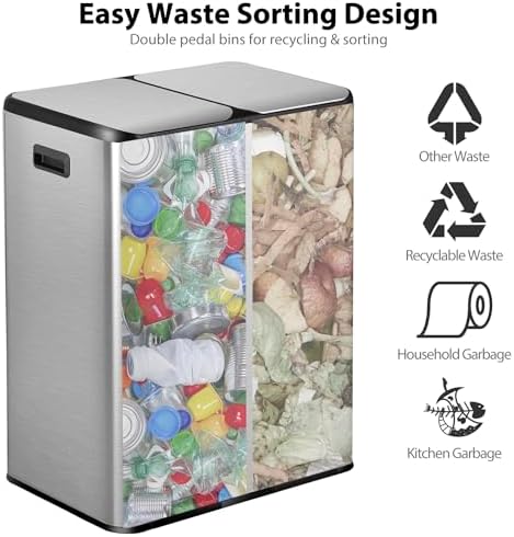 SUPER DEAL 16 Gallon Stainless Steel Trash and Recycling Can
