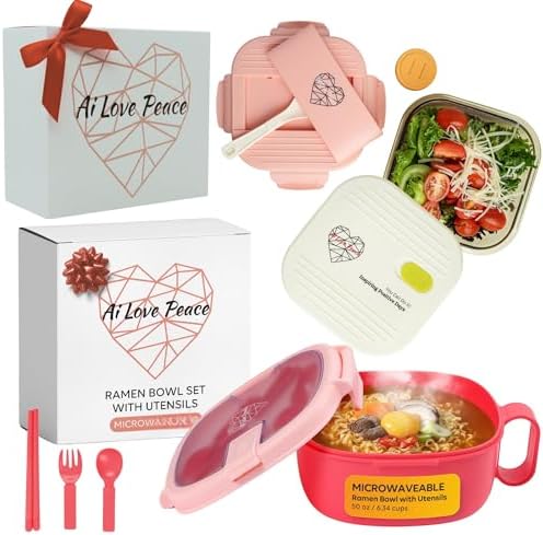 AI LOVE PEACE Microwave Ramen Bowl & Glass Meal Prep Container Bundle