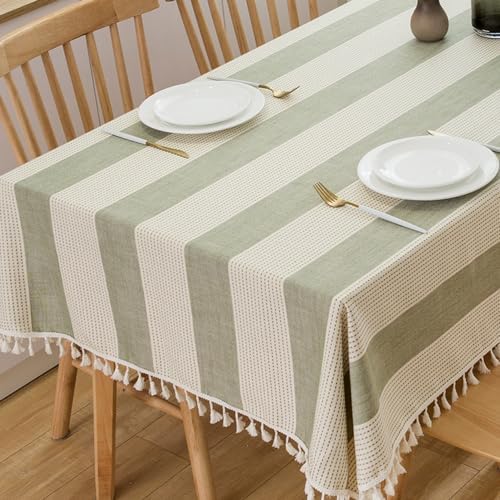 TruDelve Cotton Rectangle Tablecloth Sage Green Striped Tablecloths