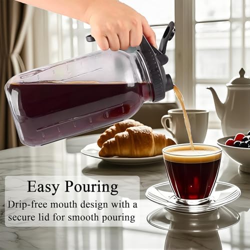 64oz Glass Pitcher Carafes With Handle and Lid, 2 Quart Mason Jar