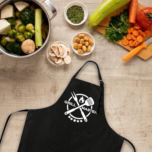 Funny Black Apron with Pockets for Man,Dad,Husband,Father in Law,Chef
