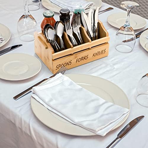 Yesland Bamboo Silverware Caddy Organizer - 4 Compartment Wooden