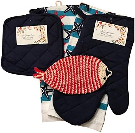 Nautical Beach Ocean Kitchen Towel Set with 2 Dish Towels, 2 Quilted