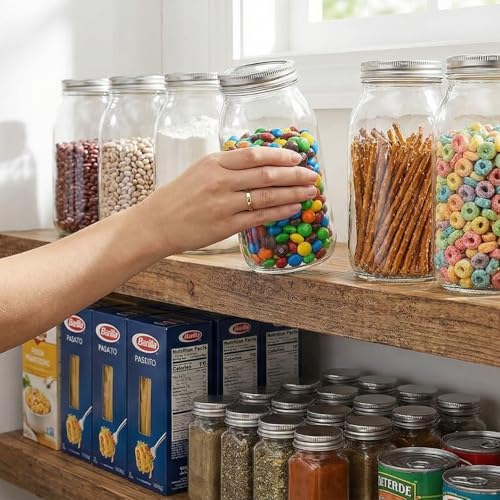 novelinks 64 oz Large Plastic Mason Jars with Airtight Lids Wide Mouth