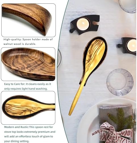 Walnut Wooden Spoon Rest Cooking Spoon Holder Organizer Heat-Resistant