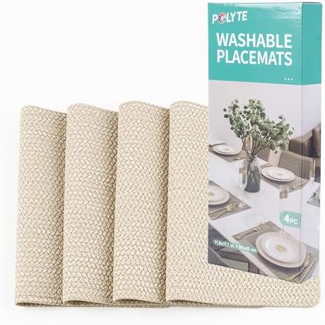 POLYTE Indoor/Outdoor Washable Woven Vinyl Table Dining Placemats, Set