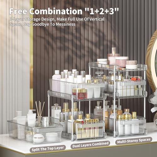 WAKISA 2Pcs Pull Out Organizer and Storage with Cups and Removable