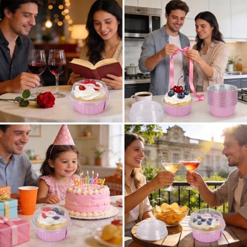 Mini Cake Pans with Lids, Aluminum Foil Cupcake Baking Cups - 5oz