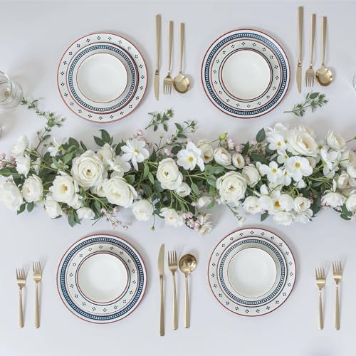Dinnerware Sets for 8, 24-Piece Stoneware Plates and Bowls Sets for 8 Everyday Dishware Sets for 8, Microwave Safe, Scratch-resistant, Vintage Geometric Design, Service for 8