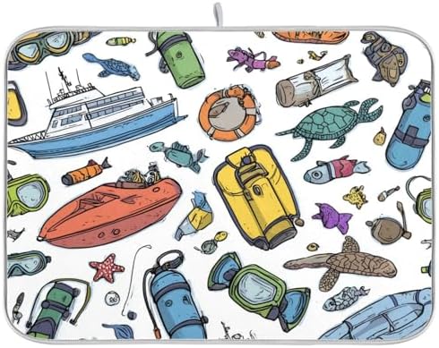 OTVEE Underwater Gear Art Dish Drying Mat for Kitchen Counter