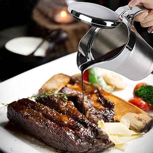 Gravy Boat Stainless Steel Double Insulated Sauce Jug with Hinged Lid