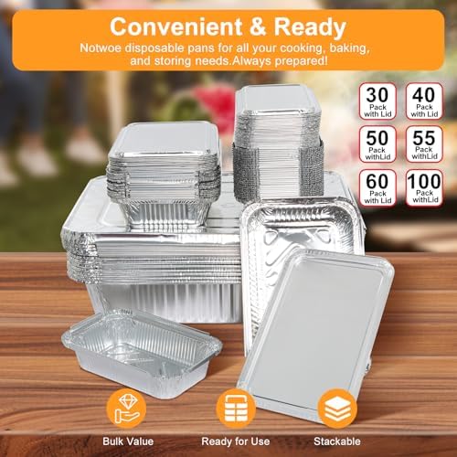 ® Aluminum Foil Pans with Foil Lids - 50 Pack, 7"×5", 1.5 LB Capacity
