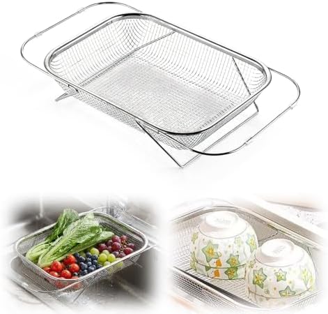 Stainless Steel Over-The-Sink Colander Strainer Basket, Expandable