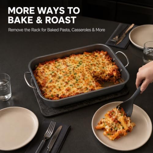 Nonstick Roasting Pan with Flat Rack, 15 x 11.4 Inch Roaster Pan