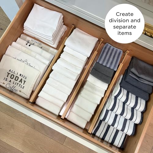 4 Pack Bamboo Drawer Dividers – Expandable 17.5–22" – Adjustable