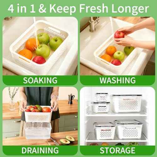PRAKI 5-Pack Fruit Storage Containers with Removable Colander