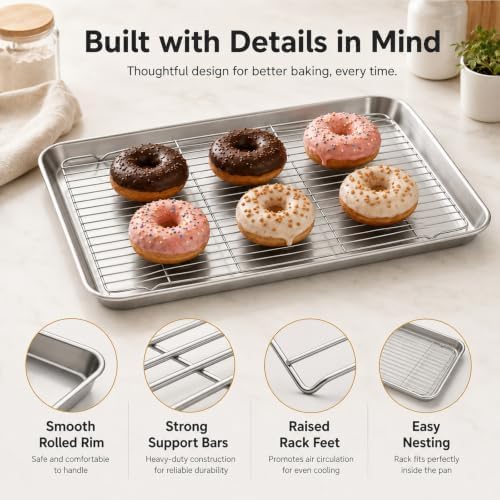 Titanium Baking Sheet with Cooling Rack Set of 2, 16x12Inch Cookie
