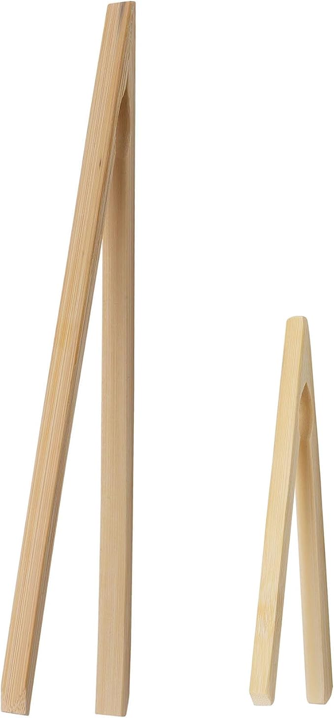 HIC Kitchen Kitchen Toast Tong Set, Natural Bamboo, 6.5 and 12-Inch, 2-Piece Set by HIC