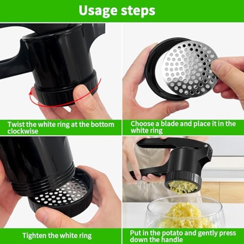 LHS Potato Ricer, Potato Masher for Potatoes with 3 Interchangeable