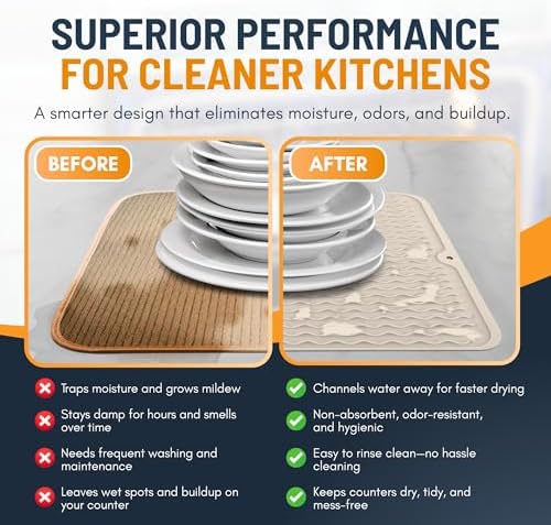 Silicone Dish Drying Mat for Kitchen Counter - Multi-Use 16 x 12 Inch