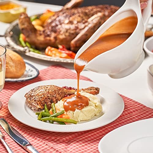 Gravy Boat with Saucer - 16oz Fine Porcelain Sauce & Salad Dressing