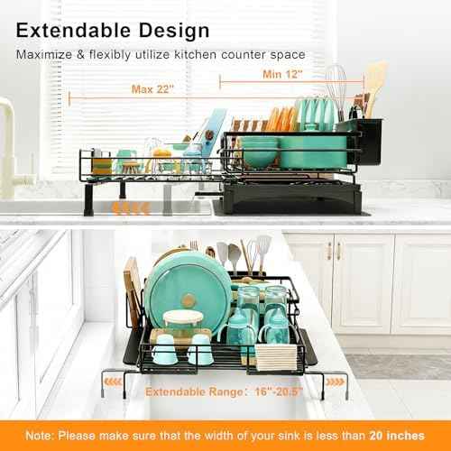 4-in-1 Expandable Dish Drying Rack, 12"-22" Over Sink Dish Drainer