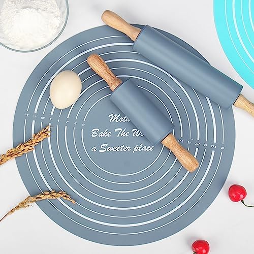 Fabater Silicone Rolling Pin Pastry Baking Mat Set, 11.8in Beech Wood
