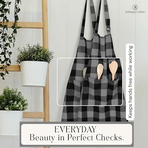 Buffalo Gingham Check Kitchen Bib Aprons, 2 Pack, 100% Cotton