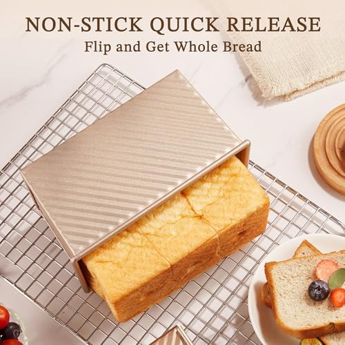 KITESSENSU Pullman Loaf Pan with Lid, 1 lb Dough Capacity Non-Stick