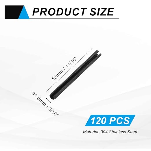 MECCANIXITY 120Pcs Slotted Split Roll Pins 3/50 Inch Dia. 11/16 Inch Length - Image 2