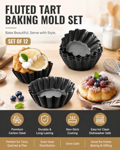 DaKuan 12 Packs Egg Tart Mold, Cupcake Cake Muffin Mold Mini Pie Pans