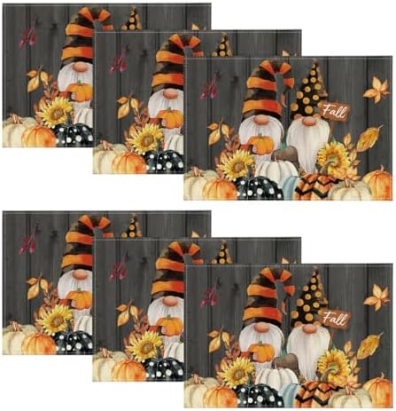 Artoid Mode Gnomes Leaves Pumpkins Fall Placemats Set of 6-12