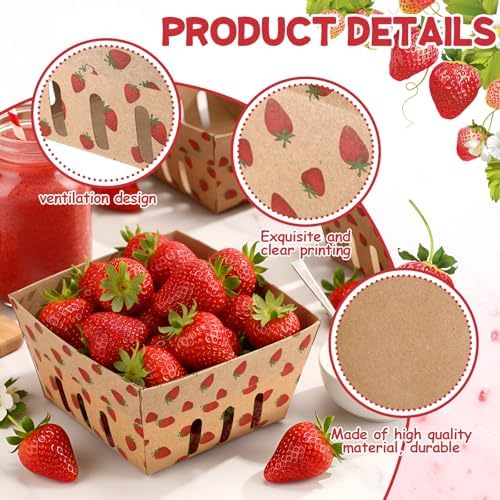 AmazingSpark 100 Pcs Berry Baskets, Strawberry Pattern Square