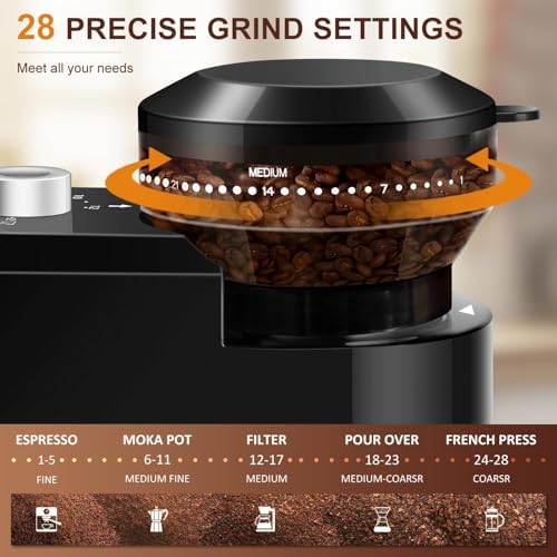 Flat Electric Burr Coffee Grinder, White, 28 Settings