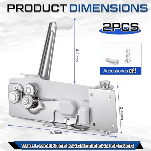 2 Pcs Wall Mount Can Opener with Magnet Under Cabinet Manual Can