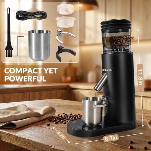 Coffee Grinder, Rechargeable Conical Burr Mill, 60 Settings, Black