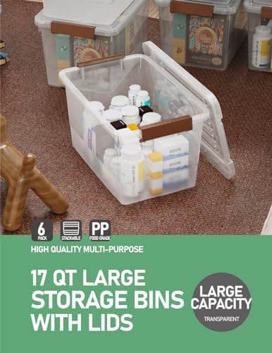 WYT 6 Pack 17qt Clear Plastic Storage Bin with Lid and Latching