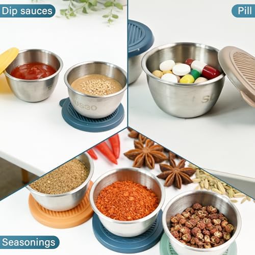6 Pack Stainless Steel Condiment Cups With Lids