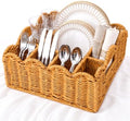 Hushee Wicker Utensil Caddy for Party, Silverware Caddy Paper Plate
