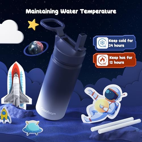 Gonfoam 16oz Kids Water Bottle, 2 Pack Stainless Steel Insulated Cup