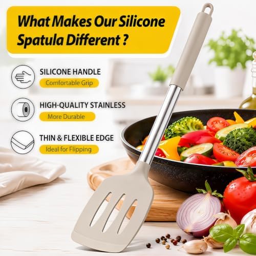 2-Piece Silicone Utensil Set:Heat-Resistant & BPA Free(Khaki)
