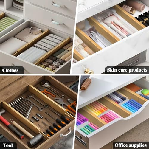 Bamboo Drawer Dividers, 12-21 Inch Kitchen Adjustable Drawer